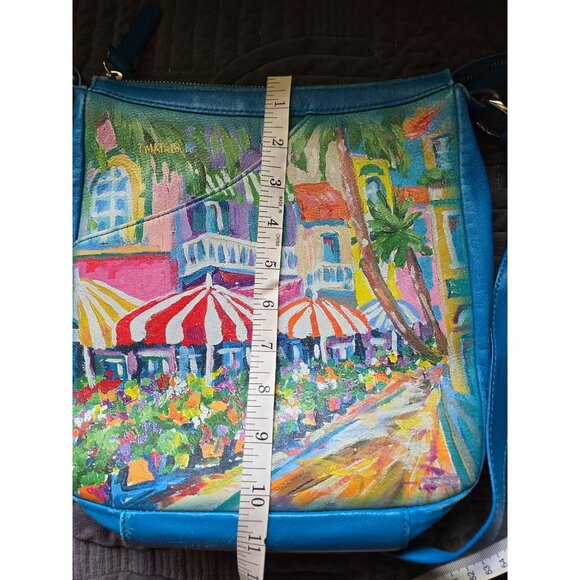 Jeon Genuine Leather Hand Painted Tropical Street  Scene Crossbody EUC - Picture 5 of 10